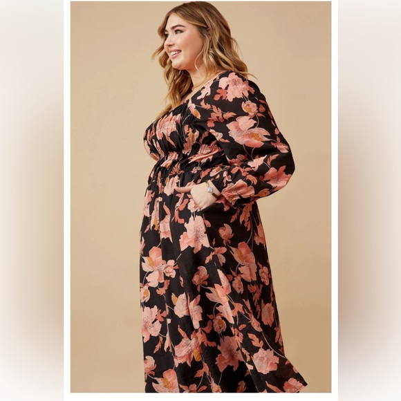 Romantic Floral Square Neck BOHO Modest Peasant Prairie  Smocked MIDI 
Dress - Picture 11 of 16